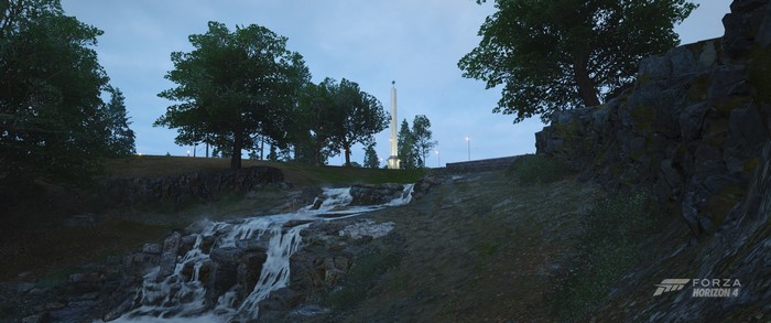 Forza Horizon 4 monument and waterfall