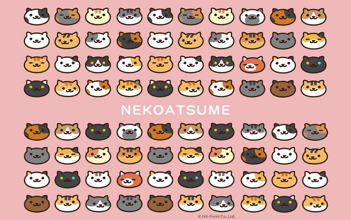 Nekoatsume cats on pink background