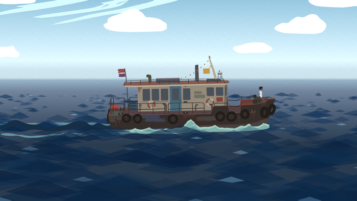 Boat sailing on the sea with a person on deck