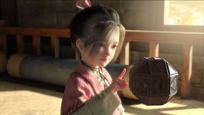 Anime Girl with Hair Ribbon and Geometric Object