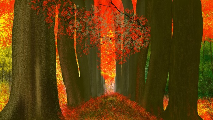 Digital painting of a forest in autumn