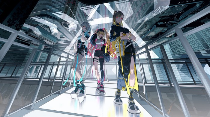 Hakase Fuyuki, Takamiya Rion, and Rolua Noa from Nijisanji