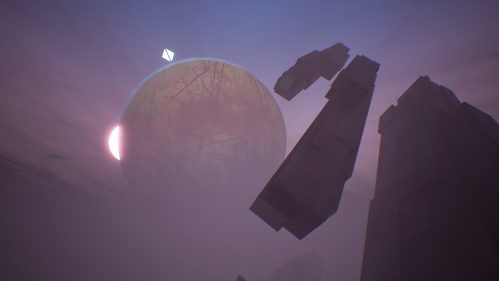Abstract alien landscape with planet and structures