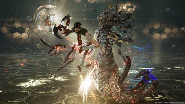Yuffie Kisaragi from Final Fantasy VII fighting a monster