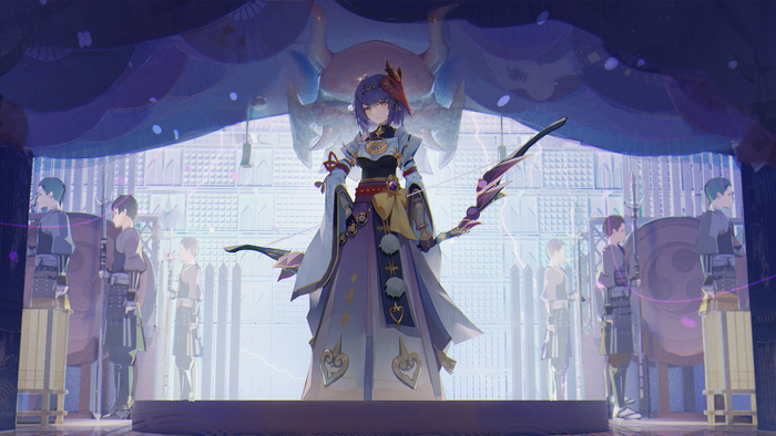 Kujou Sara from Genshin Impact with bow