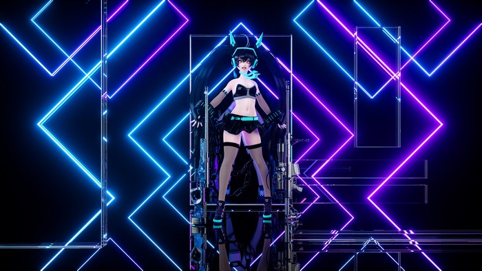 3D anime girl with guns and neon lights
