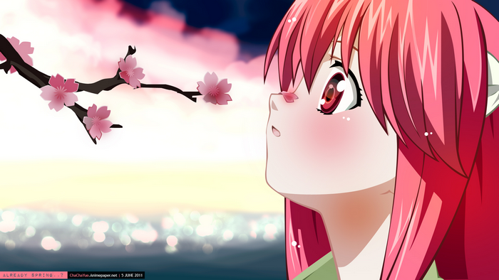 Nyu from Elfen Lied with cherry blossoms