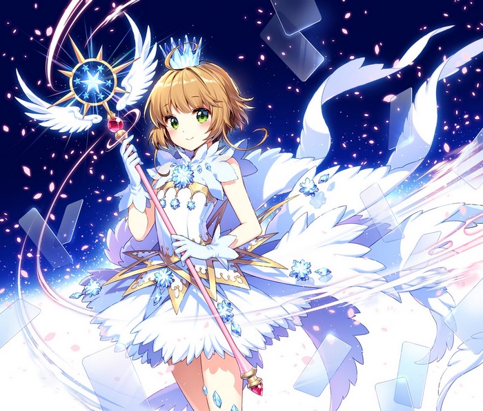 Sakura Kinomoto from Cardcaptor Sakura with a staff
