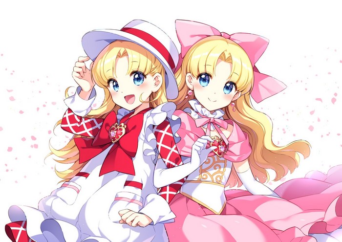 Two anime girls with blonde hair and blue eyes
