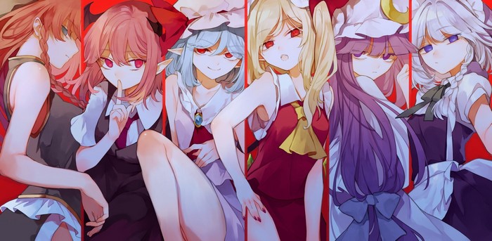 Remilia Scarlet, Hong Meiling, Touhou, Koakuma, Patchouli Knowledge, anime girls, Izayoi Sakuya, Flandre Scarlet, Risui
