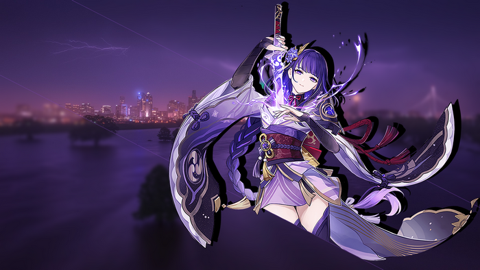 anime girls, lightning, Genshin Impact