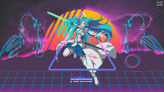 Sword Art Online, retro style, picture-in-picture, anime girls, Yuuki Asuna