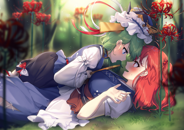 anime, green hair, Hajin, Touhou, anime girls, Onozuka Komachi, Shikieiki Yamaxanadu, redhead