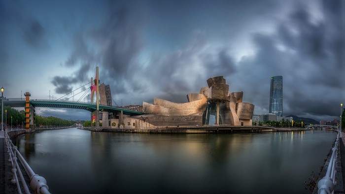 4K, Guggenheim, bridge, museum, Spain, building, sky, Bilbao, river