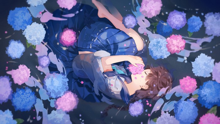 4K, anime, anime girls, legs, flowers, barefoot, Omutatsu