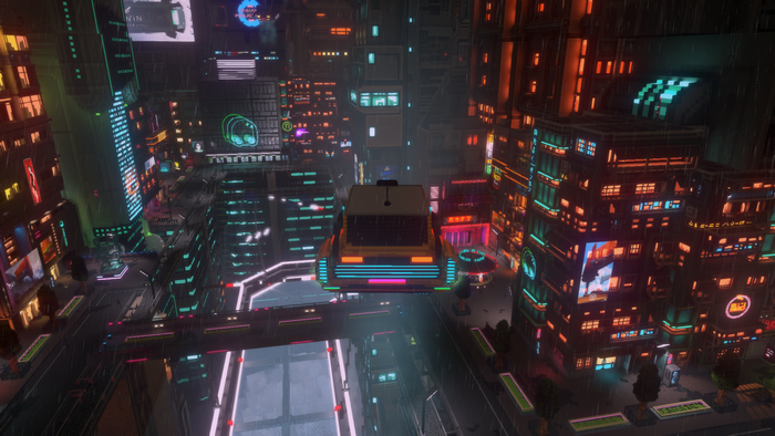cyber city, video games, Cloudpunk, video game art