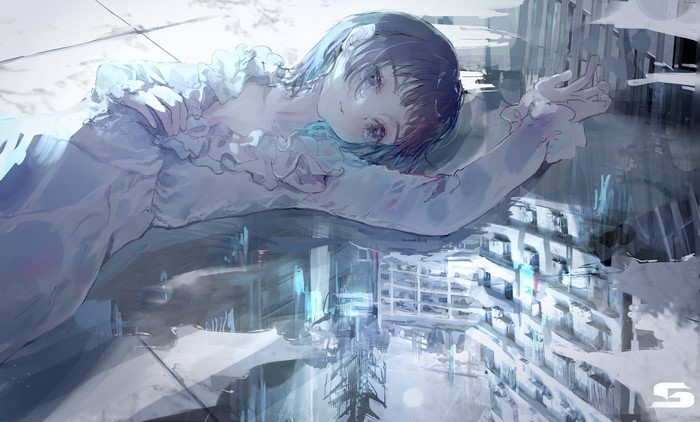 anime girls, water, anime, original characters, Roki