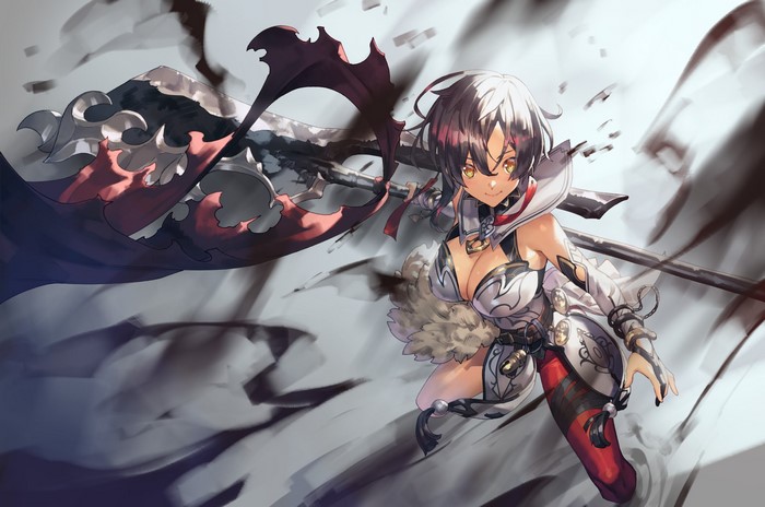 yellow eyes, anime girls, short hair, weapon