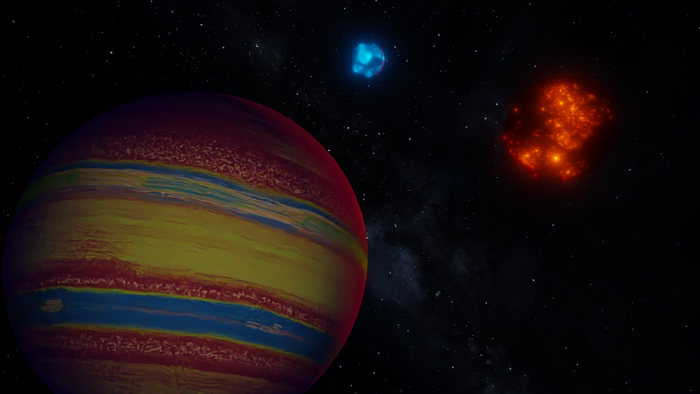 3D graphics, space, space art, Blender, Gas giant, Sun, red sun