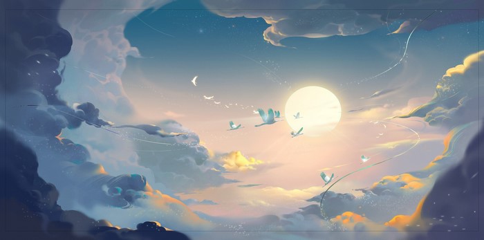fantasy art, clouds, digital art, swan