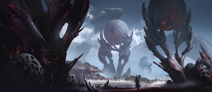 digital art, dragon, giant, surreal, ZQ (李逵托斯), alien planet, landscape