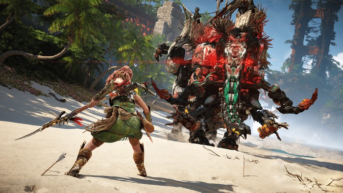 4K, 4K, horizon forbidden west, guerrilla games, robot, Aloy (Horizon: Zero Dawn), Horizon II: Forbidden West