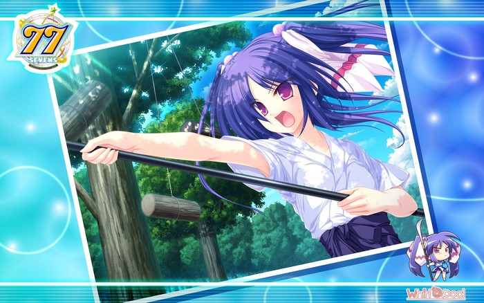 training, two stars meet again, twintails, purple hair, long hair, bangs, fighting, Japanese kimono, anime girls, purple eyes, anime, Sevens and, series, Narukami Aoi