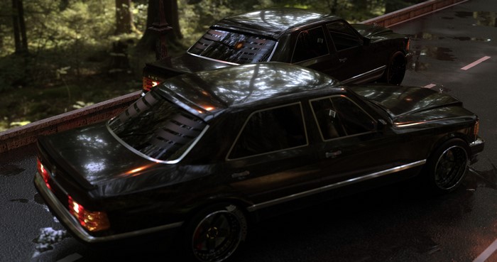 4K, black, Mercedes w126, 3D, Blender