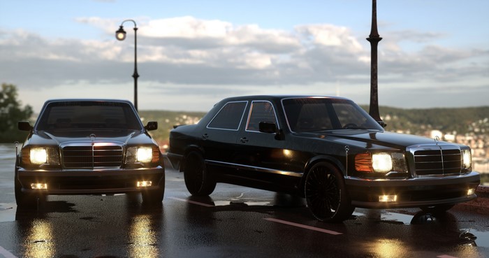 4K, 3D, Blender, black, Mercedes w126