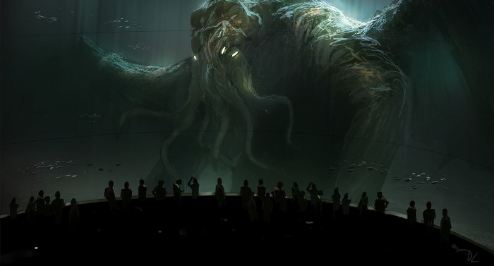 aquarium, fantasy art, artwork, creature, Cthulhu, H. P. Lovecraft