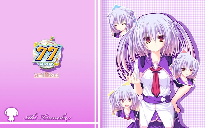 two stars meet again, multi-colored hair, purple hair, school uniform, brown eyes, looking at viewer, shocked, Isuneha Aki, twintails, anime, Sevens and, blushing, series, anime girls, happy