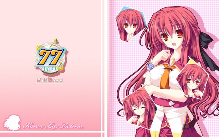 redhead, bow, happy, series, bangs, blushing, looking at viewer, anime, Sevens and, long hair, hair bows, school uniform, anime girls, amber eye, thinking, Karen Lux Victoria, two stars meet again