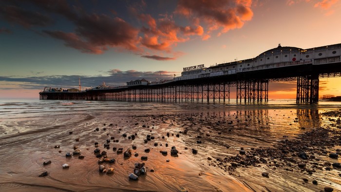 sky, England, Brighton (England), coast, clouds, outdoors, Sussex, UK, pier, sunlight