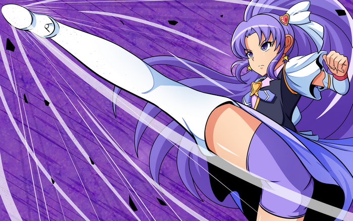 Precure, legs, warrior, purple eyes, manga, spread legs, ass, anime girls, purple hair, Pretty Cure, anime
