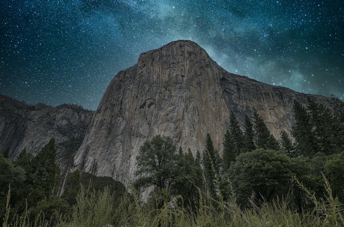 4K, trees, El Capitan, nature, stars, Yosemite Valley