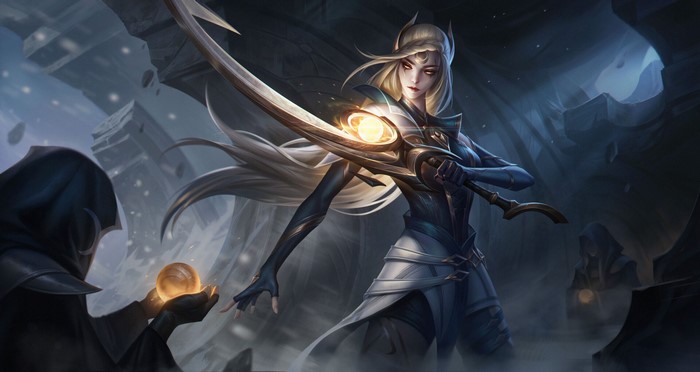dark, Diana (League of Legends), spell, fantasy art, weapon, blonde, drawing, DQ Jake, sword, League of Legends