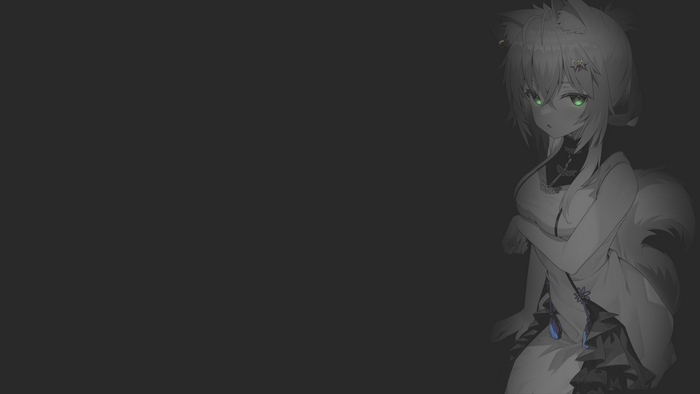 minimalism, black background, manga, neko ears, selective coloring, tail, anime girls, looking at viewer, Aoi Usagi, fantasy girl, green eyes, uniform, anime, fan art, dark background, illustration, animal ears, monochrome