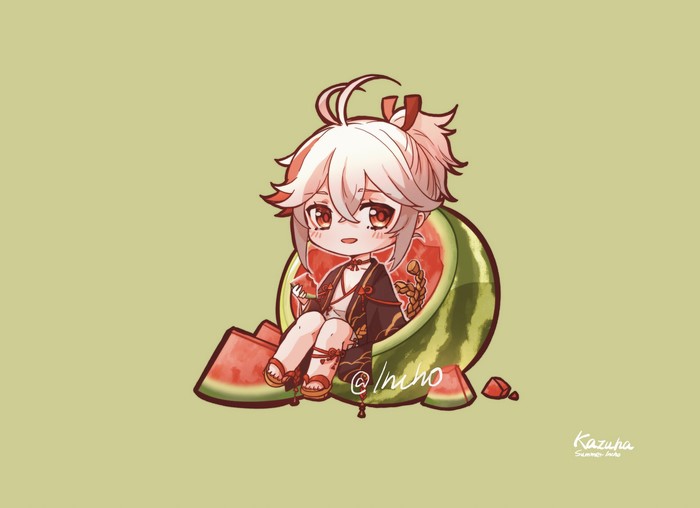 4K, Kaedehara Kazuha(Genshin Impact), watermelons, Genshin Impact