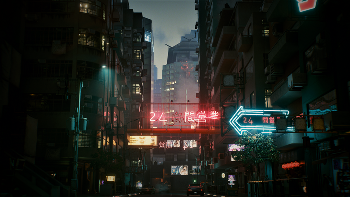 screen shot, night, city lights, Cyberpunk 2077