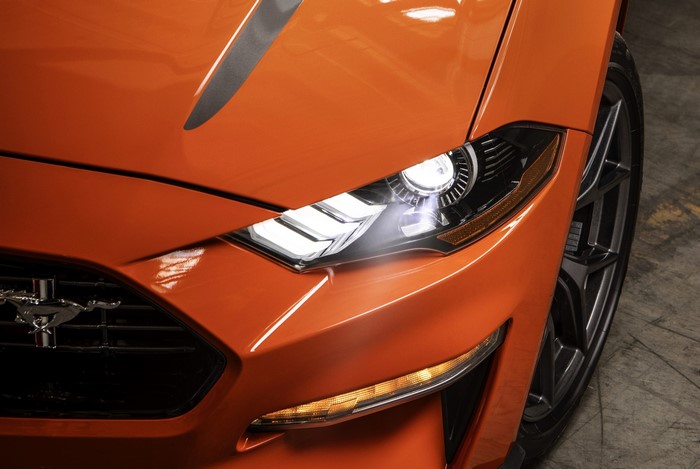 Ford Mustang, vehicle, Ford, closeup, car, orange cars