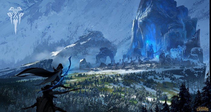 League of Legends, snow, fantasy art, landscape, fantasy city, Freljord, mountains, Ashe (League of Legends), forest