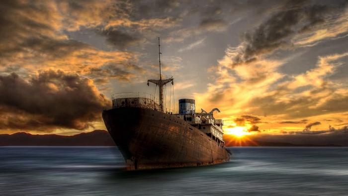 old, sunlight, sea, wreck, rust, sky, outdoors, ship, digital art ...