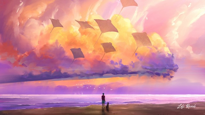 landscape, digital painting, clouds, sky, Surendra Rajawat, sea