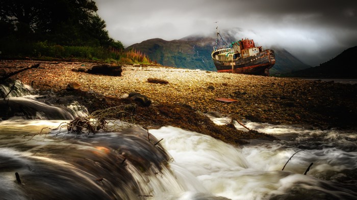 4K, vehicle, ship, outdoors, creeks, landscape