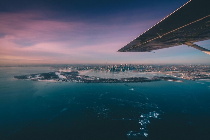 Lake Ontario, cityscape, planes, Toronto