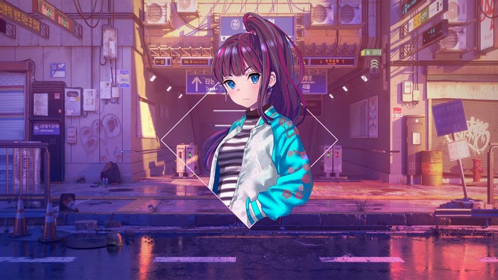 Photoshop, landscape, picture-in-picture, city, anime, abstract, anime girls, digital, metalanguage
