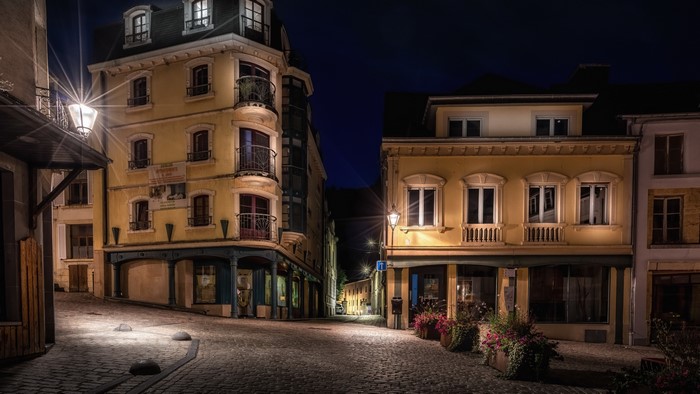4K, urban, street, town, night