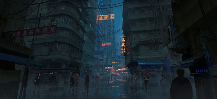 4K, cyberpunk, science fiction, futuristic city, concept art, Rutger van de Steeg, city, digital art, futuristic, people, Hong Kong, animation