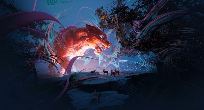 digital art, cats, surreal, deer, Tyler Smith, horse