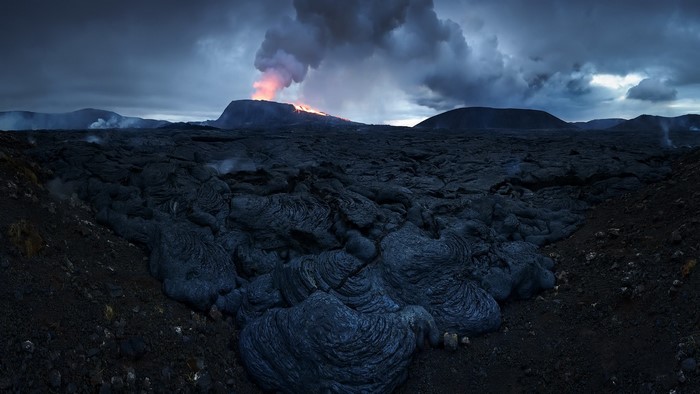 volcano, nature, volcanic eruption, Iceland, dark, landscape